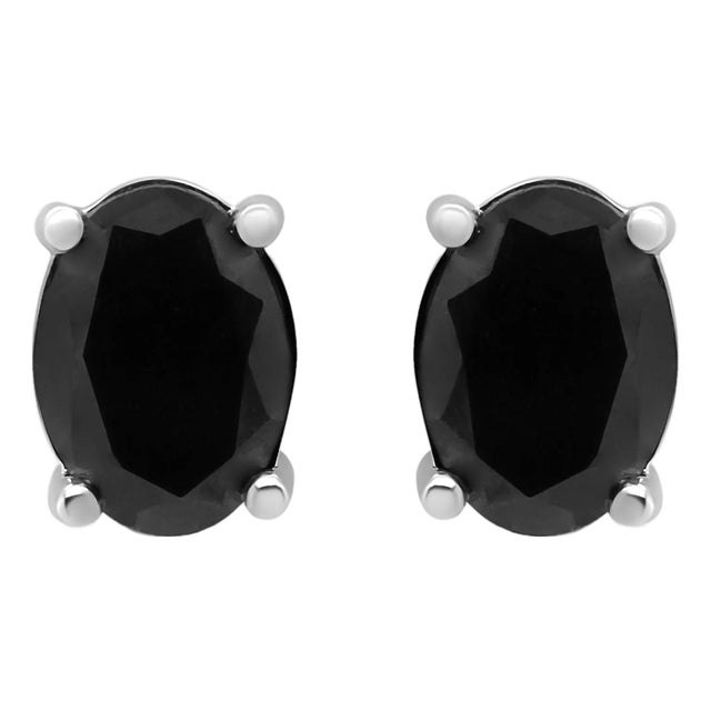 .925 Sterling Silver 2.0 Cttw Prong Set Treated Black Oval Diamond Stud Earring (Black Color, I2-I3 Clarity) For Sale