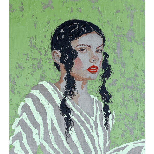 Green Fashion is a watercolor, acrylic, and oil on linen painting that reflects an early fascination with the language of...