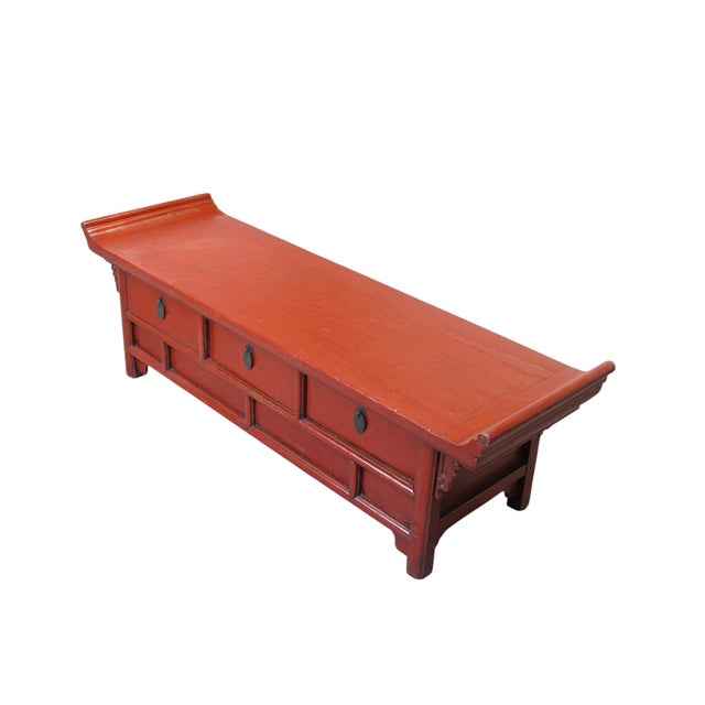 Low 17" Inch High Red Altar-Style Console or Sofa Back Table For Sale - Image 4 of 8