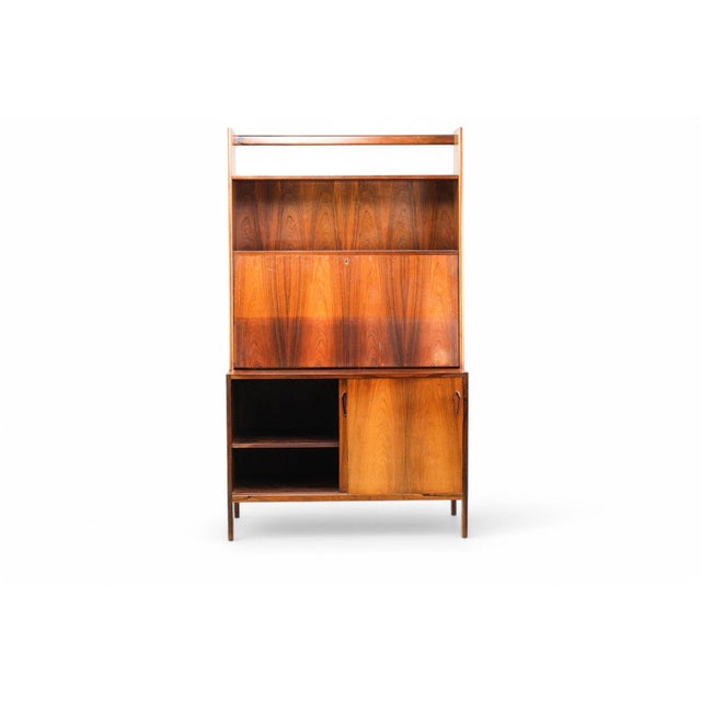 Mid-Century Modern Danish Modern Bookcase With Drop Front Bar Cabinet For Sale - Image 3 of 5