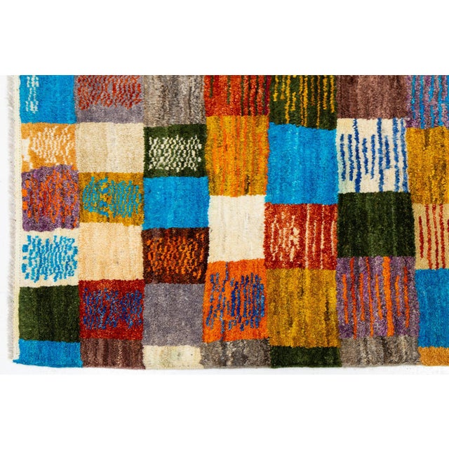 Modern Abstract Baluch Style Wool Rug - Vibrantly Colored Patchwork Checkerboard For Sale - Image 9 of 11