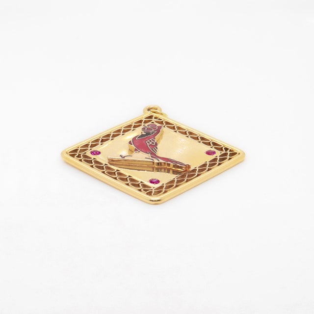 Saint Louis Cardinals Baseball World Series Gold, Enamel & Ruby Charm by Ballou For Sale - Image 9 of 12