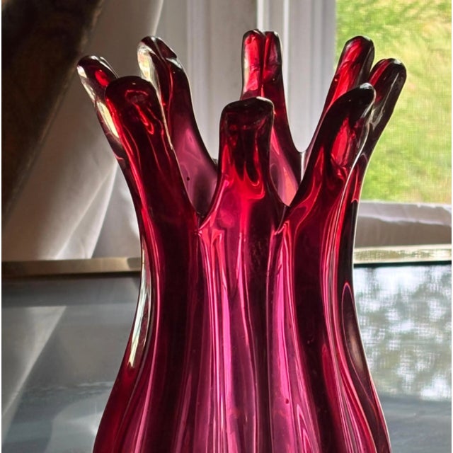 Red 1960s Hand Blown Cranberry Art Glass Vase, Czech Attributed For Sale - Image 8 of 11