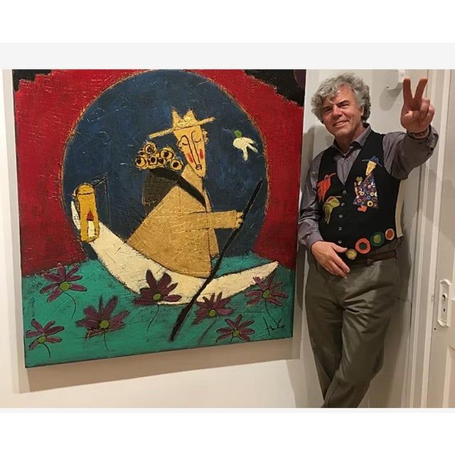 2000 - 2009 Tres Taylor Original Outsider Tramp Art Monk Painting on Ceramic For Sale - Image 5 of 5