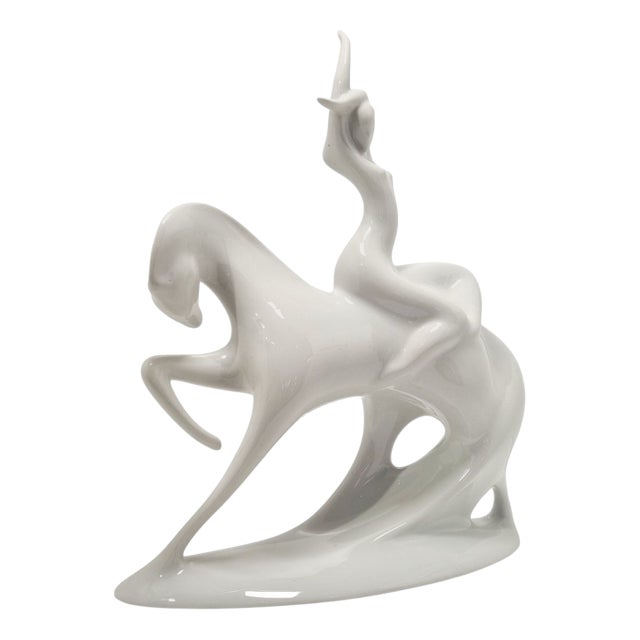 Mid-Century Art Deco Porcelain Lady Godiva Figurine by Jaroslav Ježek for Royal Dux, 1959 For Sale