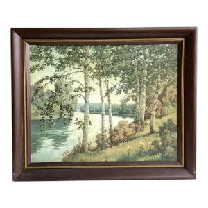 1950s Canadian Birch Tree Landscape Painting Oil on Canvas Signed W. Wright, Framed