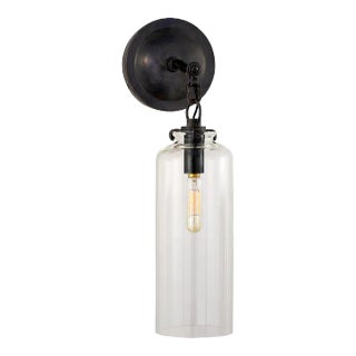 Thomas O'Brien for Visual Comfort Signature Katie Small Cylinder Sconce in Bronze with Clear Glass For Sale