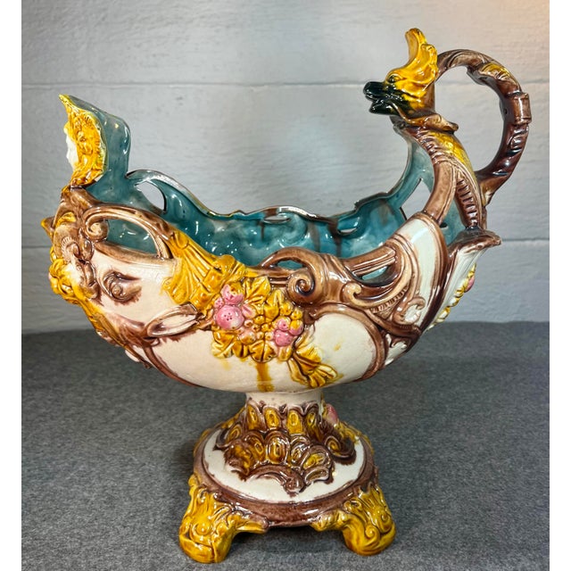 Antique Majolica Detailed Porcelain/Pottery Centerpiece Bowl For Sale In Orlando - Image 6 of 12