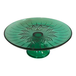 Mid 20th Century Canfield Emerald Green Glass Cake Platter by Anchor Hocking