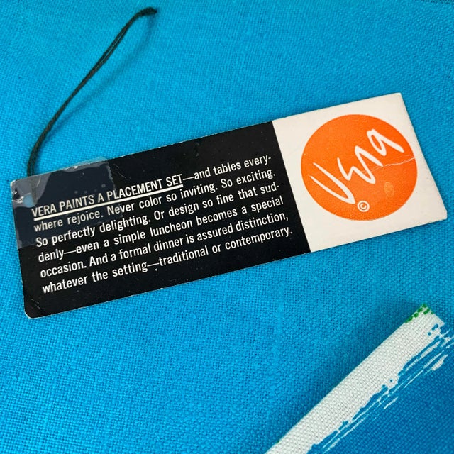 Mid-Century Modern Mid-Century Vera Blue & Green Placemat & Napkin Set for Four, Original Tags For Sale - Image 3 of 11