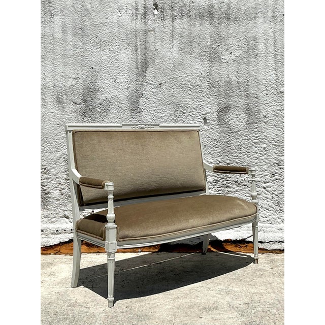 French Vintage Regency Louis XVI Settee For Sale - Image 3 of 7