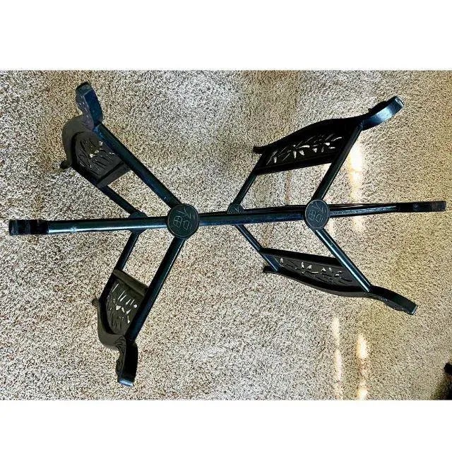 Brass Vintage Japanese Hand-Pierced & Engraved Brass Tray Table, Black Lacquered Folding Stand For Sale - Image 8 of 12