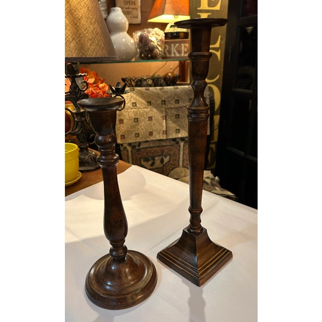 1980s Pair of Vintage Heavy Weight Metal Candle Stick Candle Holders For Sale In Saint Louis - Image 6 of 6