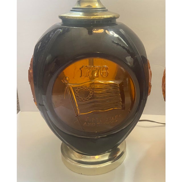 Vintage Phoenix Consolidated Light Co Amber 24” Set of Patriotic Lamps Rare - a Pair For Sale In Philadelphia - Image 6 of 18