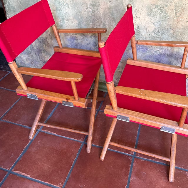 Vintage Gold Medal Walnut Directors Chairs X-Base a Pair New Covers For Sale - Image 9 of 12