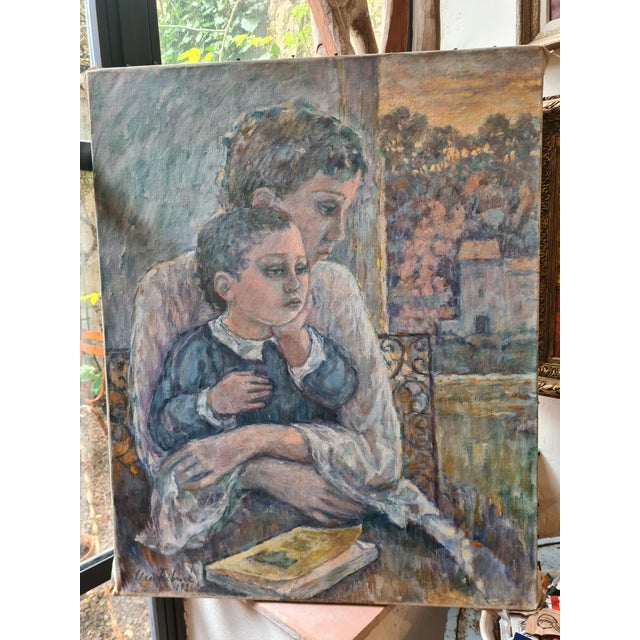Late 20th Century oil on canvas double portrait of a mother and child by Ulla Fribock. The painting is signed and dated...