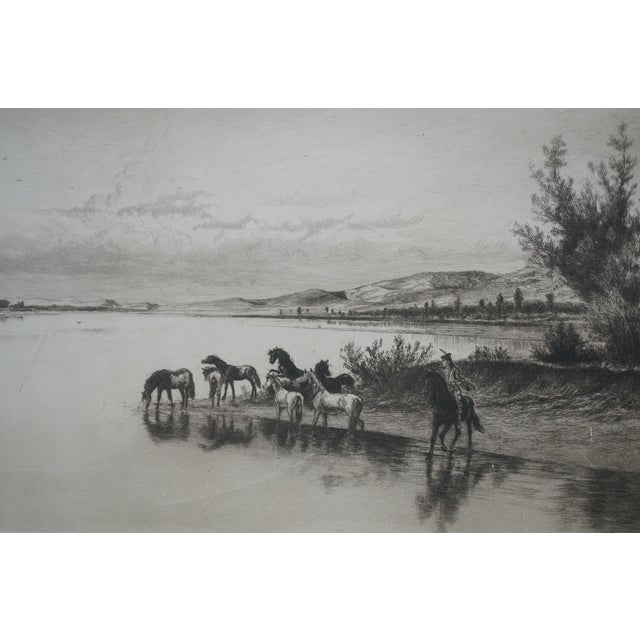 Printmaking Materials Antique William De La Montagne Cary Signed Native American Riverscape Etching For Sale - Image 7 of 13