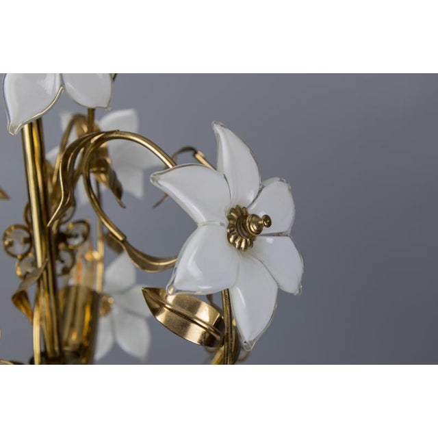 Hollywood Regency Style White Murano Glass Flower and Metal Chandelier, 1980s For Sale - Image 15 of 18