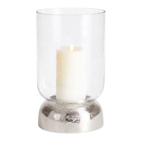 Boden Chrome Finish Hammered Glass Hurricane Large For Sale