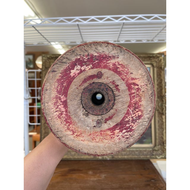 Industrial Wooden Textile Mill Bobbin or Spool With Red Painted Ends For Sale - Image 9 of 10