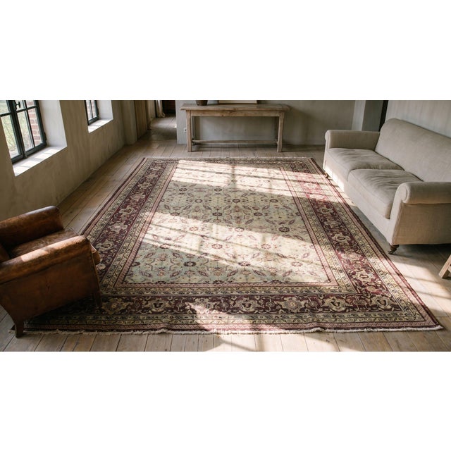 Textile Transcendental Light Blue and Beige Color With Floral Design Antique Agra Rug For Sale - Image 7 of 8