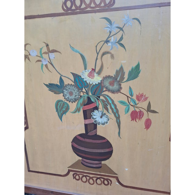 Brown Art Deco Fireplace Andirons with Floral Paintings in Squared Wood, 1940s, Set of 2 For Sale - Image 8 of 10