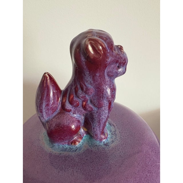 1980s Purple Pottery Temple Jars- A Pair 49” Tall For Sale - Image 10 of 12