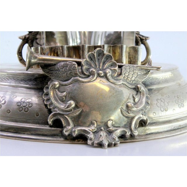 Silver and Glass Inkwell with Embossed Monogram Pharmacy Symbol and Leaves For Sale - Image 5 of 8