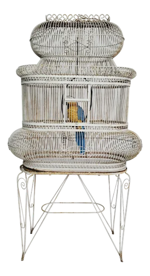 French Painted Wrought Iron Bird Cage on Stand