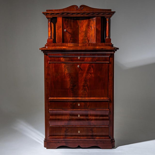 Biedermeier Mahogany Secretary Cabinet, 1830s For Sale - Image 3 of 15