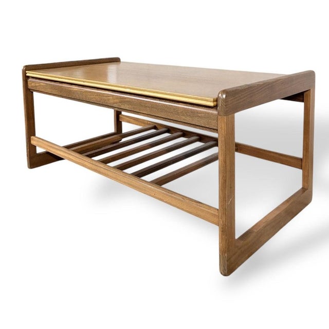 Brown Mid-Century Teak Floating Top Coffee Table with Slatted Shelf, 1960s For Sale - Image 8 of 9