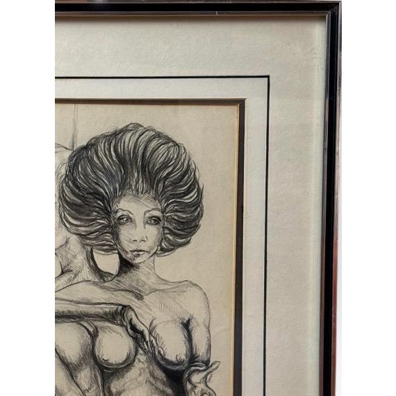 Wood 1990s Original Andi Pepper Dual Figure Study Charcoal Drawing Contemporary Nude Fine Art For Sale - Image 7 of 10