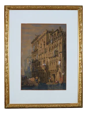 Samuel Prout, Palazzo Contarini Fasan on the Grand Canal, Venice, 1800s, Watercolor, Framed