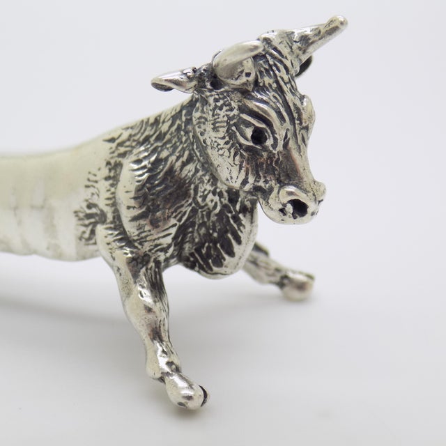 Vintage Italian Handmade Sterling Silver 925 Bull Shaped Spoon Rest, 1970s For Sale - Image 3 of 11