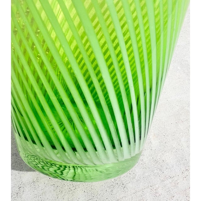Late 20th Century Large Murano Style Green Cased Glass Lattice Twist Vase – Hand Blown Art Glass For Sale - Image 5 of 5