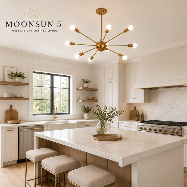 Modern Brass Chandelier With 8 Arms, Contemporary Lighting Fixture, Ceiling Light, Living Room or Dining Room Decor, Stylish and Elegant For Sale - Image 12 of 16