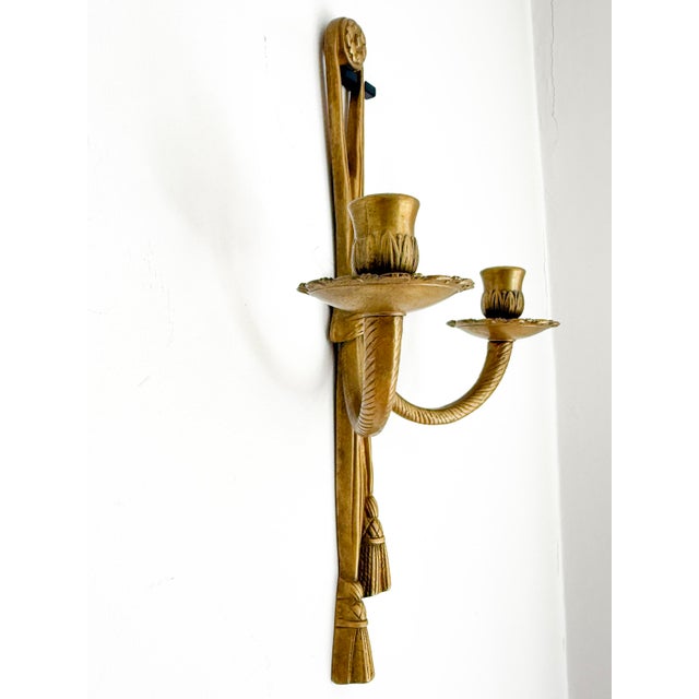 Vintage Brass Double Wall Candle Sconce, 1950s For Sale - Image 4 of 15
