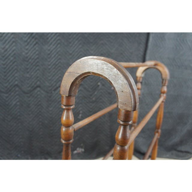 Brown Vintage Early American Style Turned Oak Towel Quilt Blanket Rack Stand Holder For Sale - Image 8 of 11
