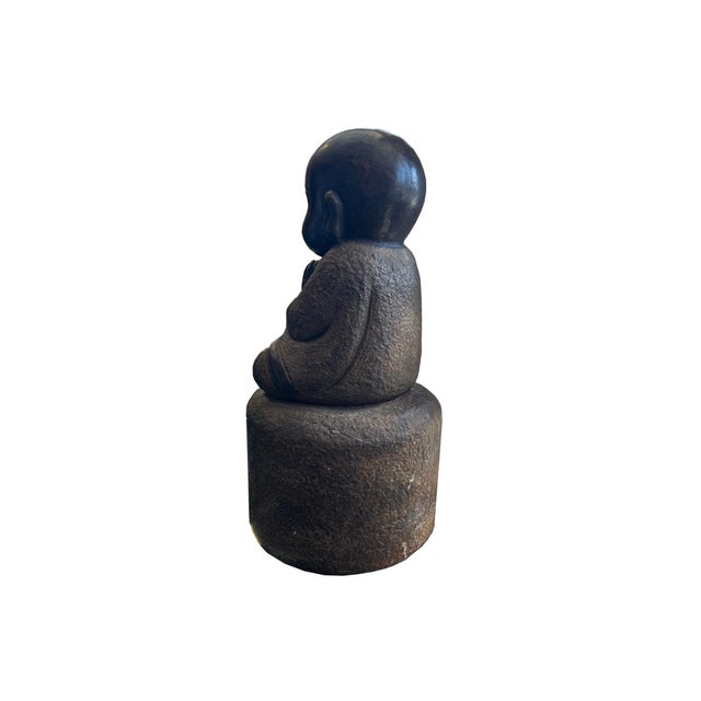 25" Oriental Chinese Zen Young Monk Siting Meditation Stone Statue For Sale In San Francisco - Image 6 of 10