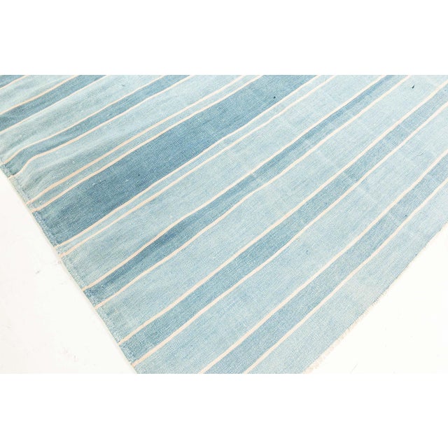Blue Doris Leslie Blau Indian Dhurrie Runner For Sale - Image 8 of 9
