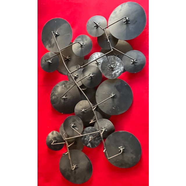 Large Mid-Century Modern Abstract Expressionist Gilt Metal Lily Pad Raindrop Wall Sculpture Circa 1960 For Sale - Image 11 of 12
