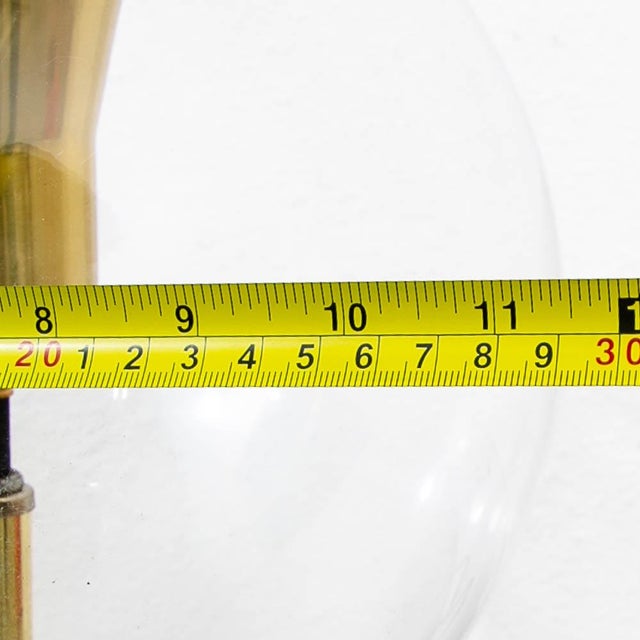 Mid Century Modern Glass Orb Lamp Original Brass Legs Sofa Round Black Atomic For Sale - Image 11 of 12