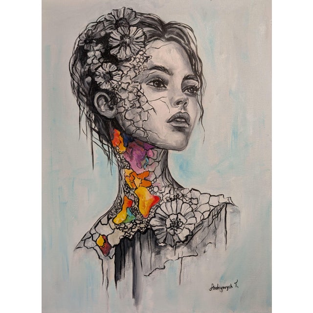 Tetiana Andriyovych Portrait Woman Lively Accent — Original Oil Painting on Canvas For Sale