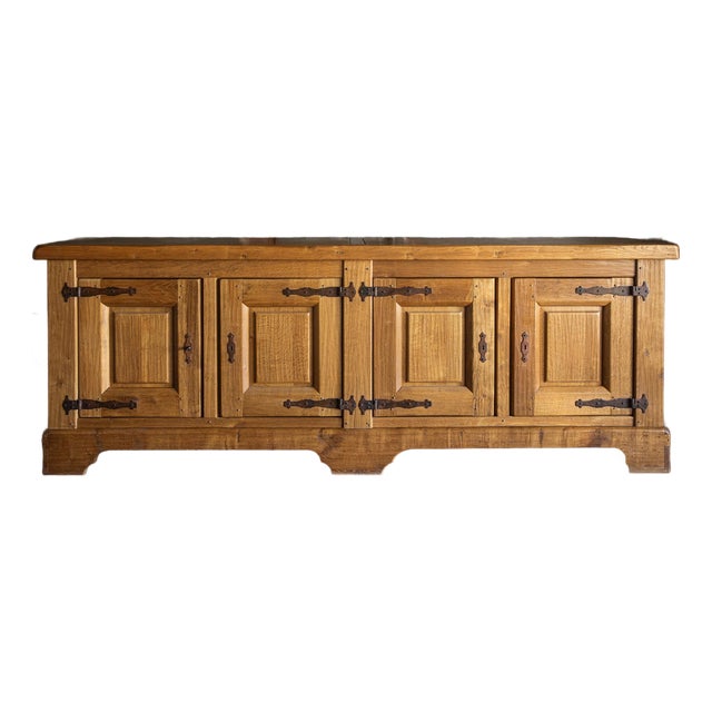 Mid 1900s Large Rustic French - Light Oak Sideboard For Sale
