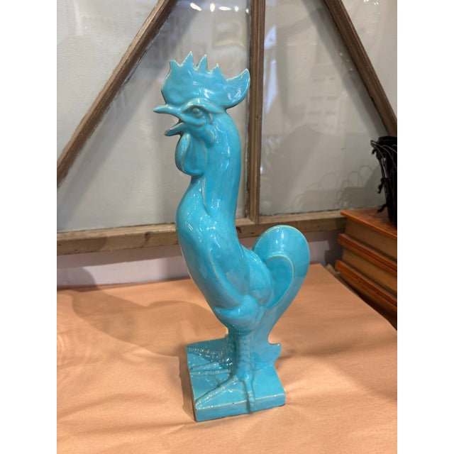 Vintage Turquoise Glazed Ceramic Rooster Figurine For Sale - Image 4 of 6