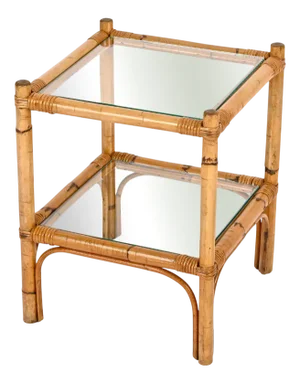 Mid-Century Square 2-Tier Side Table in Glass and Bamboo, Italy, 1970s