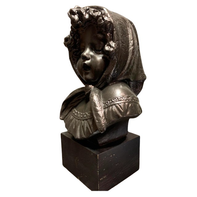 Austin Productions Vintage Chalkware Bust Child Wearing a Bonnet For Sale - Image 4 of 14