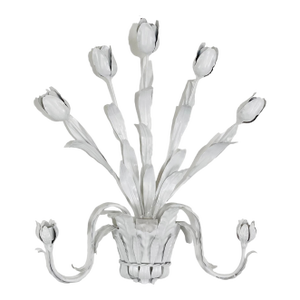 Vintage White Metal Tulip Basket Candle Wall Sconce