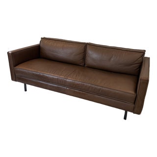 Brown Leather Sofa by West Elm For Sale