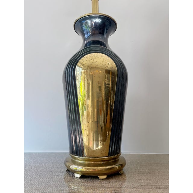 Art Deco Vintage 1980s Postmodern Black & Brass Lamps (Pair) For Sale - Image 3 of 3